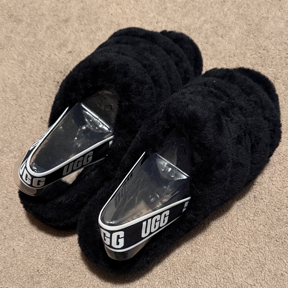 UGG Black Fuzzy Slides